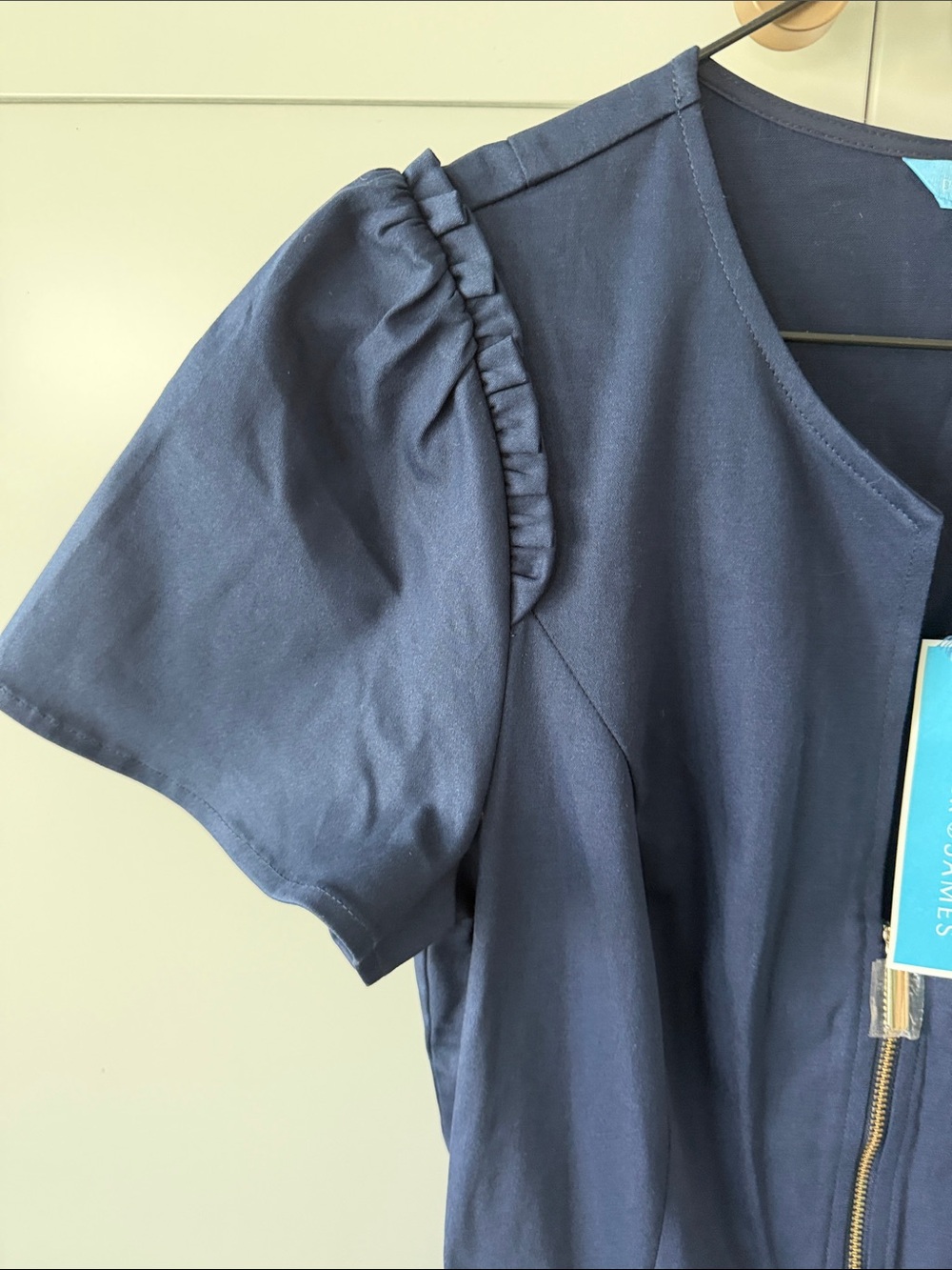 🦋Draper James Navy Zip-Front Fit & Flare Dress with Ruffle Sleeves - Picture 4 of 10